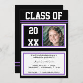 ブラック·アンド·パープル級のフォト卒業パーティー 招待状 (正面/裏面)