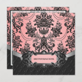 ブラック・アンド・ピンク・ダマスク・ウェディング・招待状 招待状 (正面/裏面)
