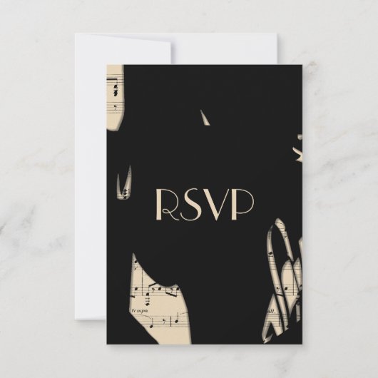 ブラック・アンド・ピーチ・アブストラクト・ミュージック RSVP(出欠返信) メニュー選択付き 出欠カード (裏面)