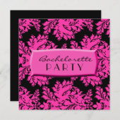 ブラック・アンド・ホット・ピンク・ダマスク 招待状 (正面/裏面)