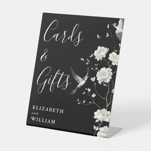 ブラック・アンド・ホワイトのシノワズリーデザインのカード＆ギフト 台座サイン (正面)