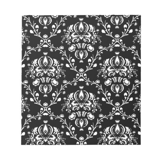 ブラック・アンド・ホワイトのダマスク ノートパッド (正面)
