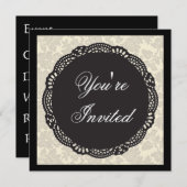 ブラック・アンド・ホワイトのダマスク 招待状 (正面/裏面)
