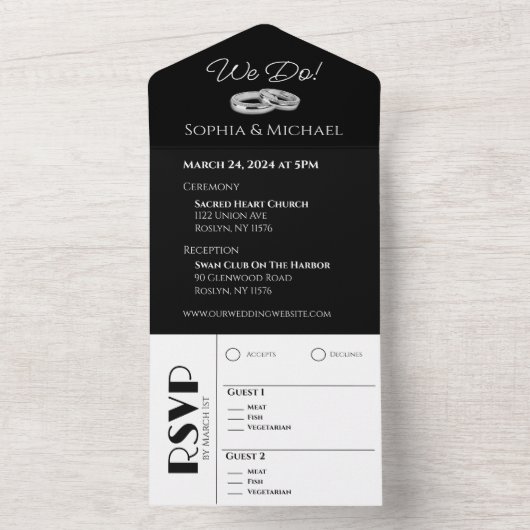 ブラック・アンド・ホワイト・アフェアー・ウェディング・リングス オールインワン招待状 (内側)