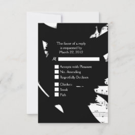 ブラック・アンド・ホワイト・アブストラクト・ミュージック　メニュー選択付きの招待状 出欠カード