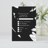 ブラック・アンド・ホワイト・アブストラクト・ミュージック メニュー選択付きの招待状 出欠カード (スタンド正面)