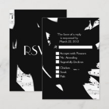 ブラック・アンド・ホワイト・アブストラクト・ミュージック　メニュー選択付きの招待状