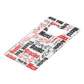 ブラック・アンド・レッド・サンキューワード・クラウド クレジットカード栓抜き (正面アングル)