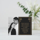 ブラック·アンド·金ゴールド·アールデコ·ピーコッ結婚クの婚約 招待状 (スタンド正面)