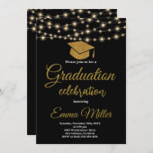 ブラック・アンド・金ゴールド・カレッジ卒業 招待状 (正面/裏面)