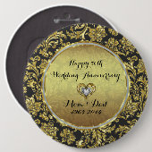 ブラック・アンド・金ゴールド・ダマスク50結婚周年 缶バッジ (正面&裏面)