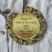 ブラック・アンド・金ゴールド・ダマスク50結婚周年 缶バッジ (インサイチュ)