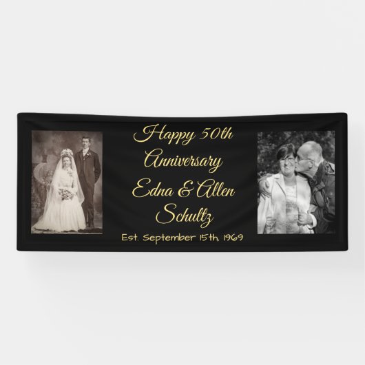 ブラック·アンド·金ゴールド·ハッピー50周年記念バナー 横断幕 (横)