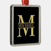 ブラック·アンド·金ゴールド·モパーソナライズされたノグラムと名前 メタルオーナメント (右)