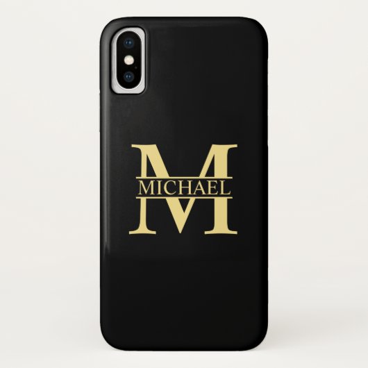ブラック·アンド·金ゴールド·モパーソナライズされたノグラムと名前 Case-Mate iPhoneケース (裏面)