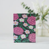 ブラック・アートにマゼンタの花 ポストカード (スタンド正面)
