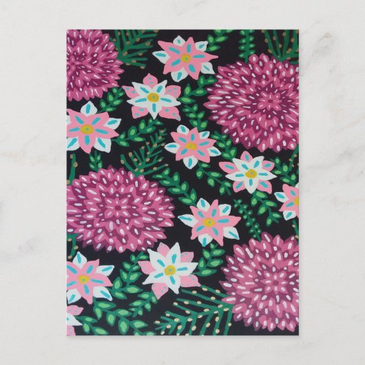 ブラック・アートにマゼンタの花 ポストカード (正面)