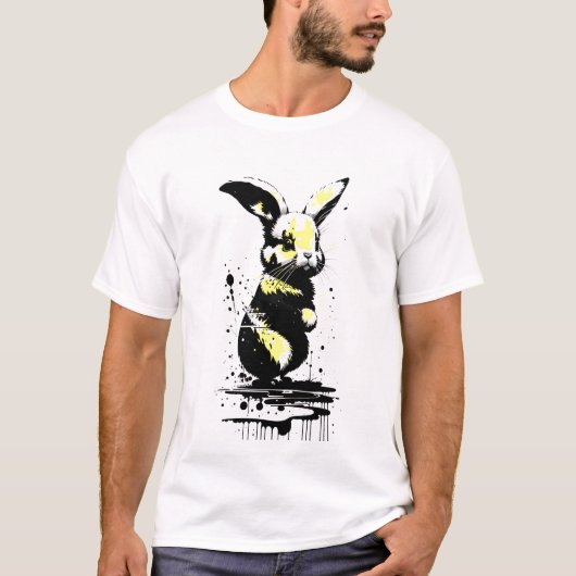 ブラック&イエローイースターバニーホリデーTシャツ Tシャツ (正面)