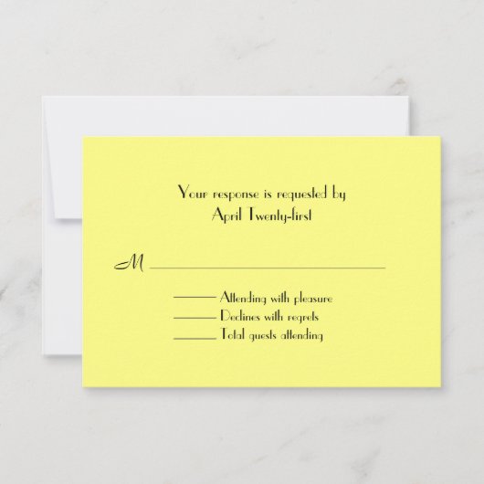 ブラック&イエローウェディングRSVPカード 出欠カード (正面)