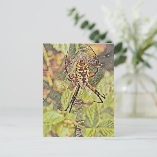 ブラック&イエローガーデンスパイダーウォーター絵を描カラー ポストカード (スタンド正面)