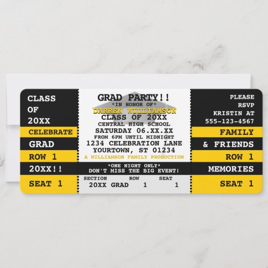 ブラック|イエローコンサートチケットグラードパーティの招待状 招待状 (正面)