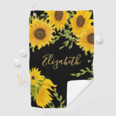ブラック&イエローサンフラワーフローラカスタムレディース ゴルフタオル (インサイチュ)