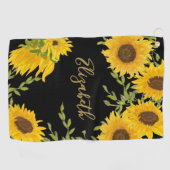 ブラック&イエローサンフラワーフローラカスタムレディース ゴルフタオル (横)