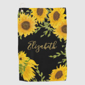 ブラック&イエローサンフラワーフローラカスタムレディース ゴルフタオル (正面)
