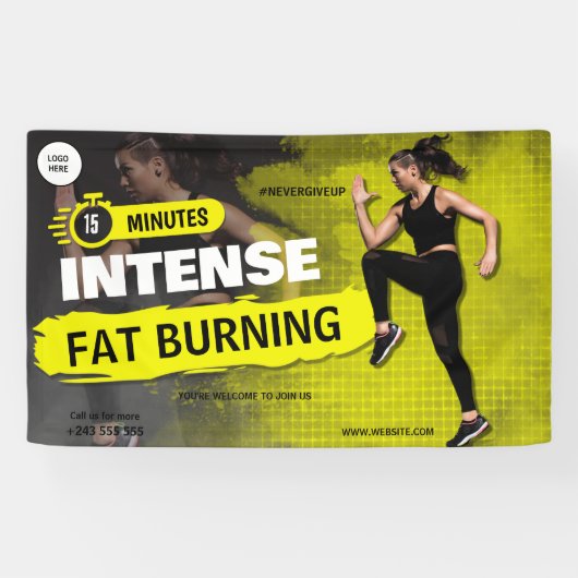 ブラック&イエロージムフィットネスエクササイズトレーニング 横断幕 (横)