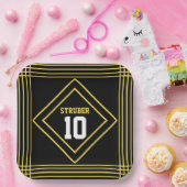 ブラック&イエロースポーツテーマ紙プレート ペーパープレート (パーティー)