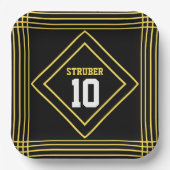 ブラック&イエロースポーツテーマ紙プレート ペーパープレート (正面)