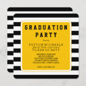 ブラック |イエロースポーティストライプのー卒業パーティー 招待状 (正面/裏面)