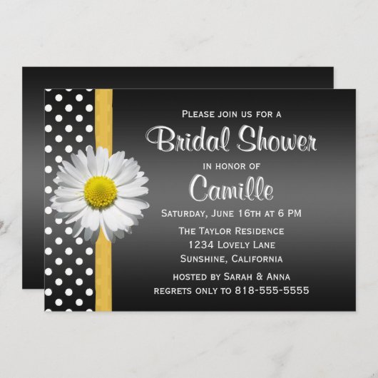 ブラック&イエローデイジーブライダルシャワー招待 招待状 (正面/裏面)