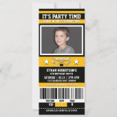 ブラック/イエローハッケー切符誕生日パーティー 招待状 (正面)