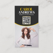 ブラック&イエロープロフェッショナル写真家QRコード 名刺 (正面)