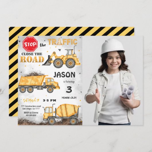 ブラック&イエロー建築フォト招待状 招待状 (正面/裏面)