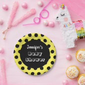 ブラック&イエロー水玉模様カスタムベビーシャワー ペーパープレート (パーティー)