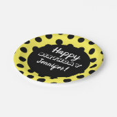 ブラック&イエロー水玉模様カスタム誕生日 ペーパープレート (アングル)