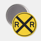 ブラック&イエロー警告標識踏切 マグネット (正面/裏面)