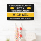 ブラック&イエロー金ゴールドスクールカラー卒業 横断幕 (インサイチュ)