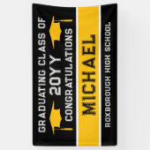 ブラック&イエロー金ゴールドスクールカラー卒業 横断幕 (縦)