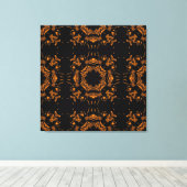 ブラック、イエロー銅フローラダマスクレトロ キャンバスプリント (インサイチュ (ウッドフロア))
