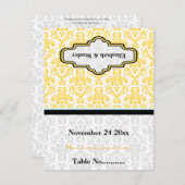 ブラック イエロー アクア ダマスク 結婚式 オーダーメイド 席札 招待状 (正面/裏面)