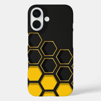 ブラック&イエロー ゴールデンハニカム ジオメトリック フォンカ iPhone 16ケース