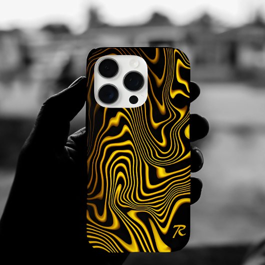 ブラック+イエロー+ゴールドのスワール模様のテクスチャー Case-Mate iPhoneケース