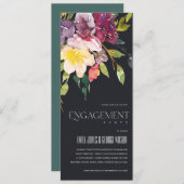 ブラック イエロー ブラッシュ バーガンディー フローラル 婚約 招待状 (正面/裏面)