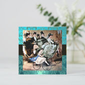 ブラック イエロー ブルー 自転車 ウェディング ダマスク モノグラム 招待状 (スタンド正面)