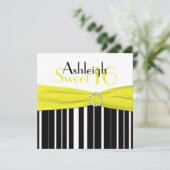 ブラック、イエロー、ホワイト、スウィート16招待状 フェイク きらきら光る 招待状 (スタンド正面)