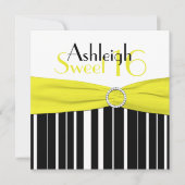ブラック、イエロー、ホワイト、スウィート16招待状 フェイク きらきら光る 招待状 (正面)