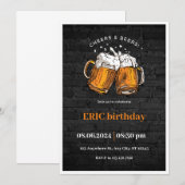 ブラック イラスト 誕生日 招待状 (正面/裏面)